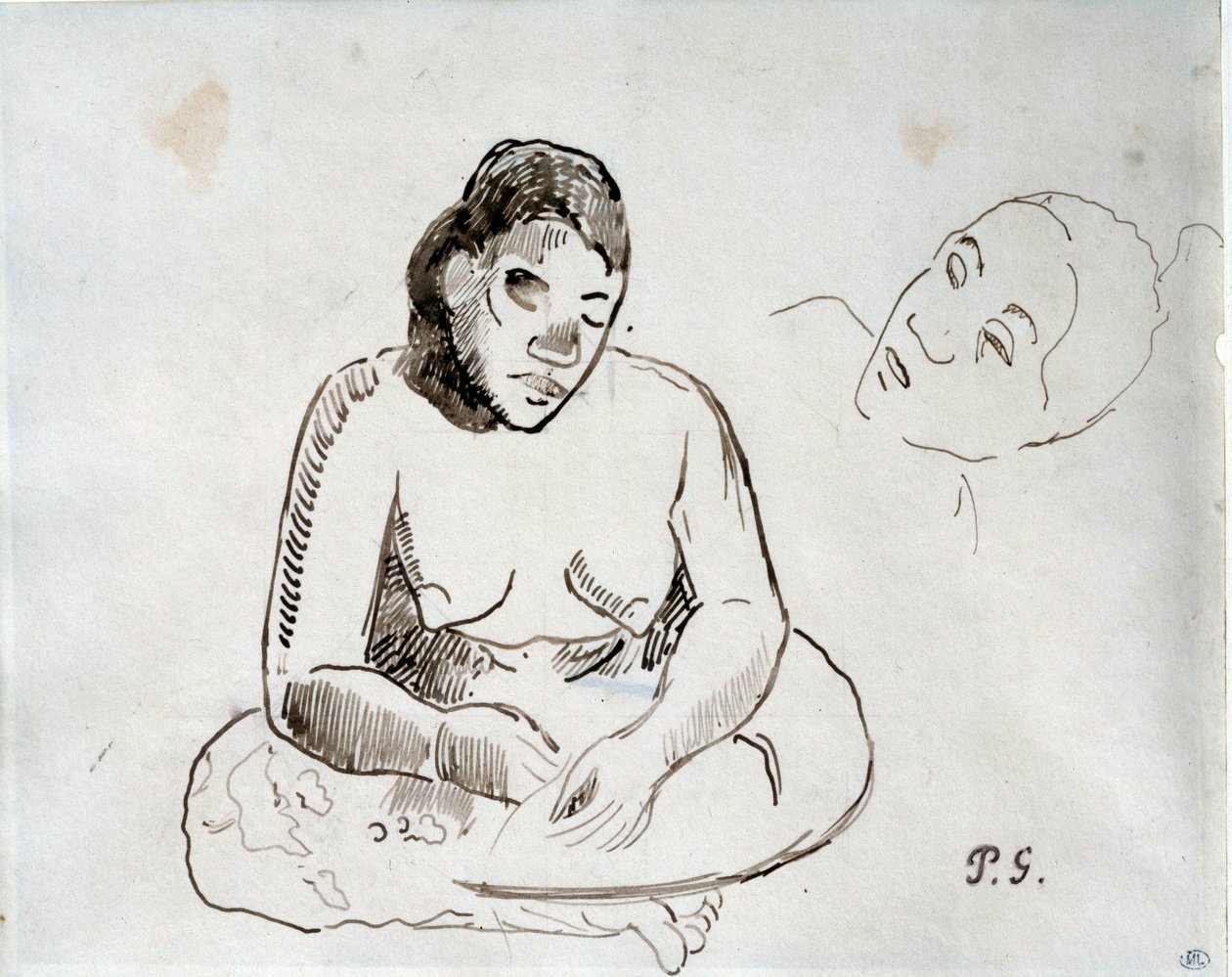 Tahitianische Frau sitzt. Tintenstudie von Paul Gauguin (1848-1903) 19. Jahrhundert Paris, Louvre Museum von Paul Gauguin