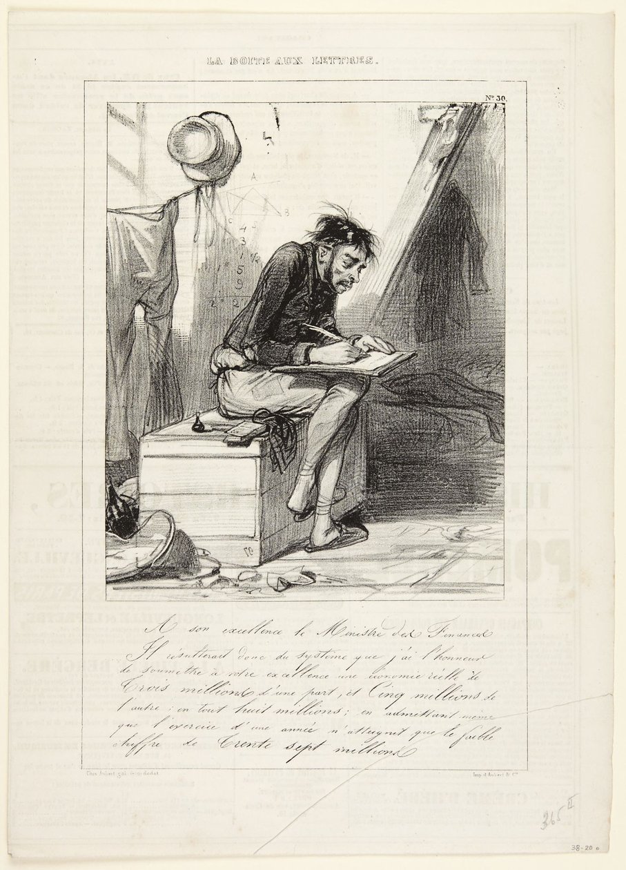 Nr. 30 der Serie „Der Briefkasten“ aus Le Charivari von Paul Gavarni