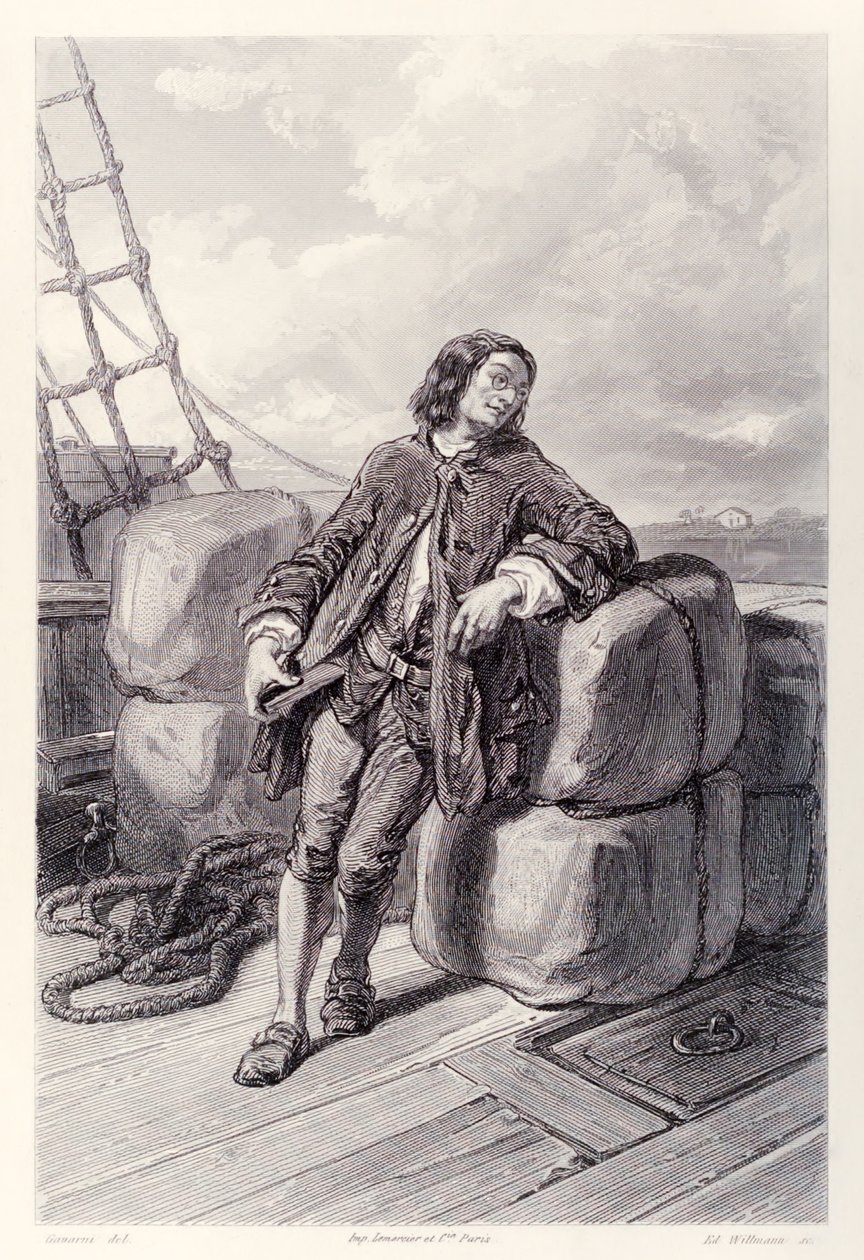 Kapitän Lemuel Gulliver auf seinem Handelsschiff, aus der französischen Ausgabe von Gullivers Reisen von Jonathan Swift von Paul Gavarni