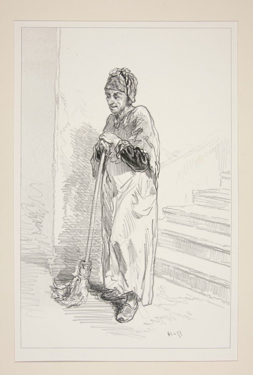 Der Vorhang. Die kleine Dame aus dem zweiten Stock versteckt ihm etwas. von Paul Gavarni