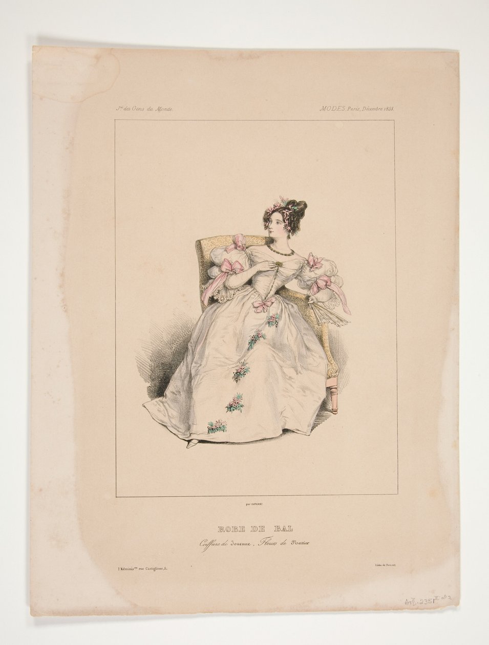 Ballkleid. Junge Frisur, Blumen von Nattier. von Paul Gavarni