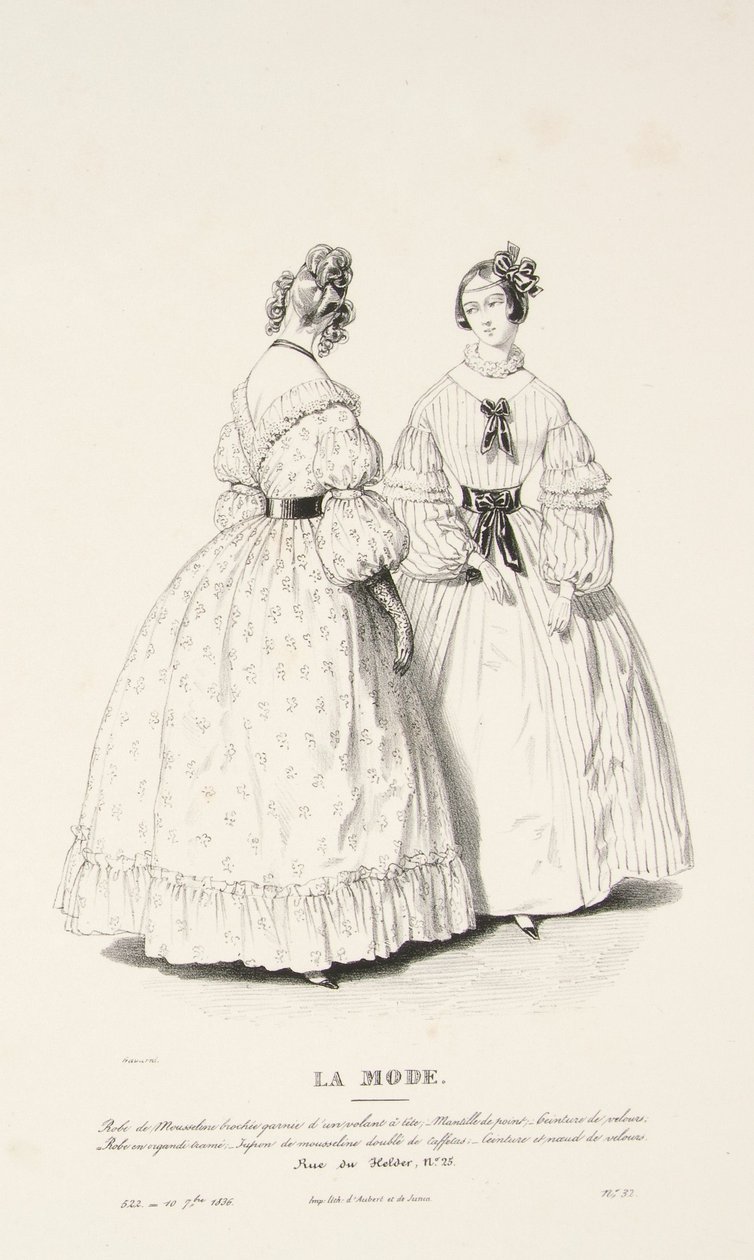 Kleid aus besticktem Musselin mit Rüsche... von Paul Gavarni