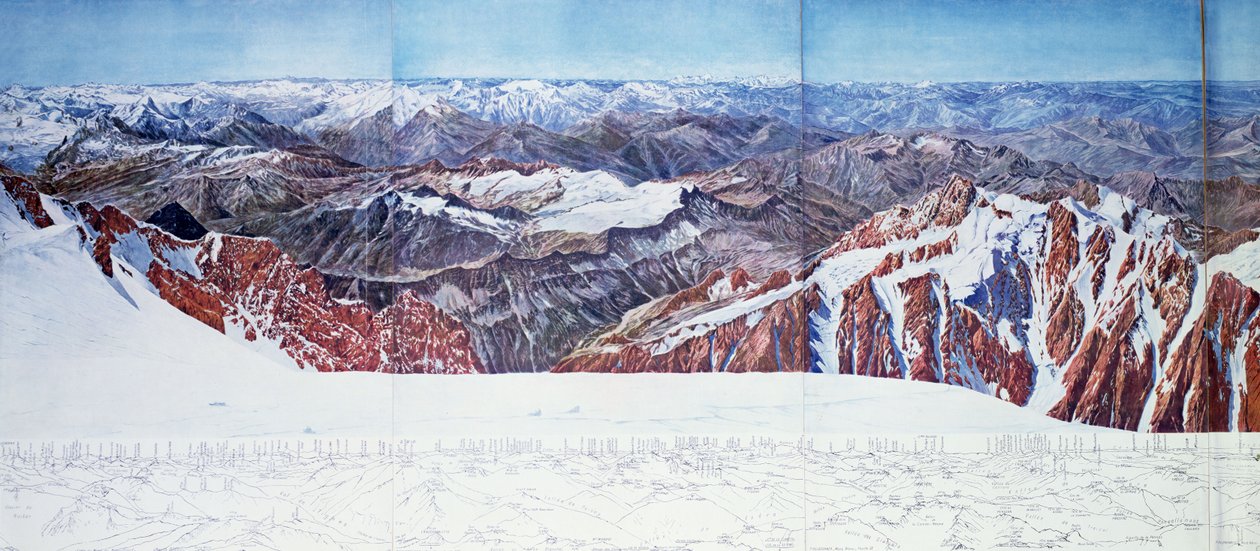 Panoramablick auf den Gipfel des Pelvoux im Massif des Ecrins, Französische Alpen (Fotogravur) von Paul Helbronner