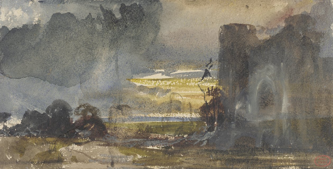Romantische Landschaft mit Schloss von Paul Huet