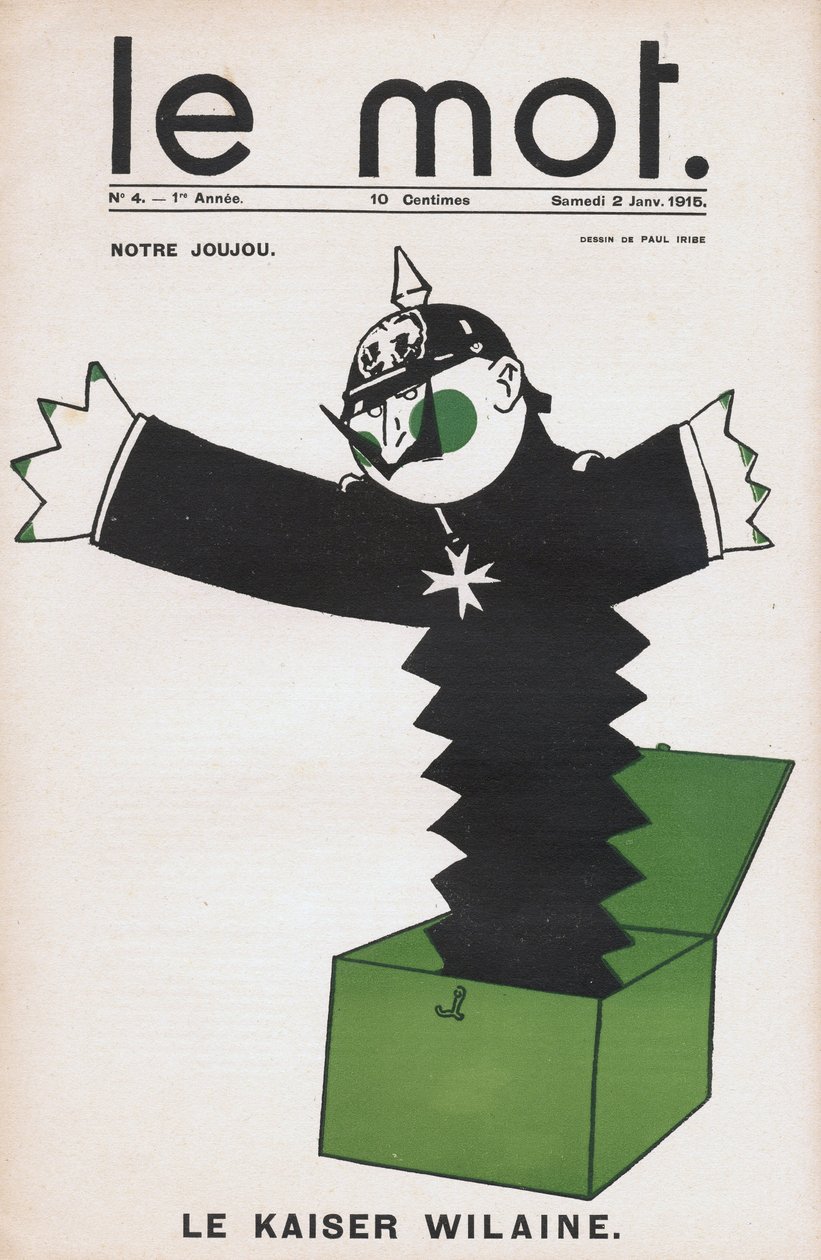 Eine Darstellung des Kaisers Wilhelm II als Teufelsspielzeug in einer Schachtel - Zeichnung von Paul Iribe (1883-1935) 1915 von Paul Iribe