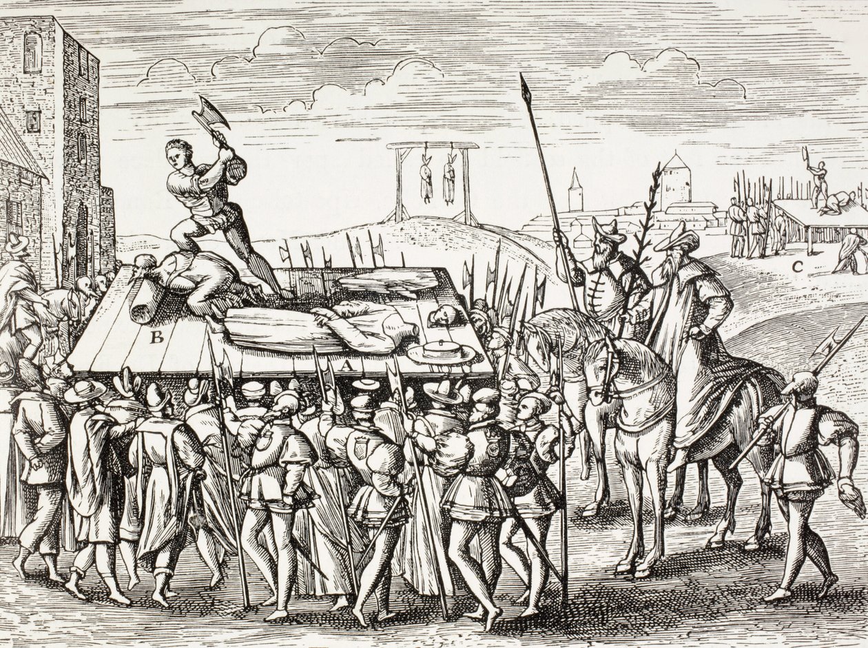 Propaganda des 16. Jahrhunderts, die von König Heinrich VIII. gegen englische Katholiken verhängte Strafen darstellt von Paul Lacroix