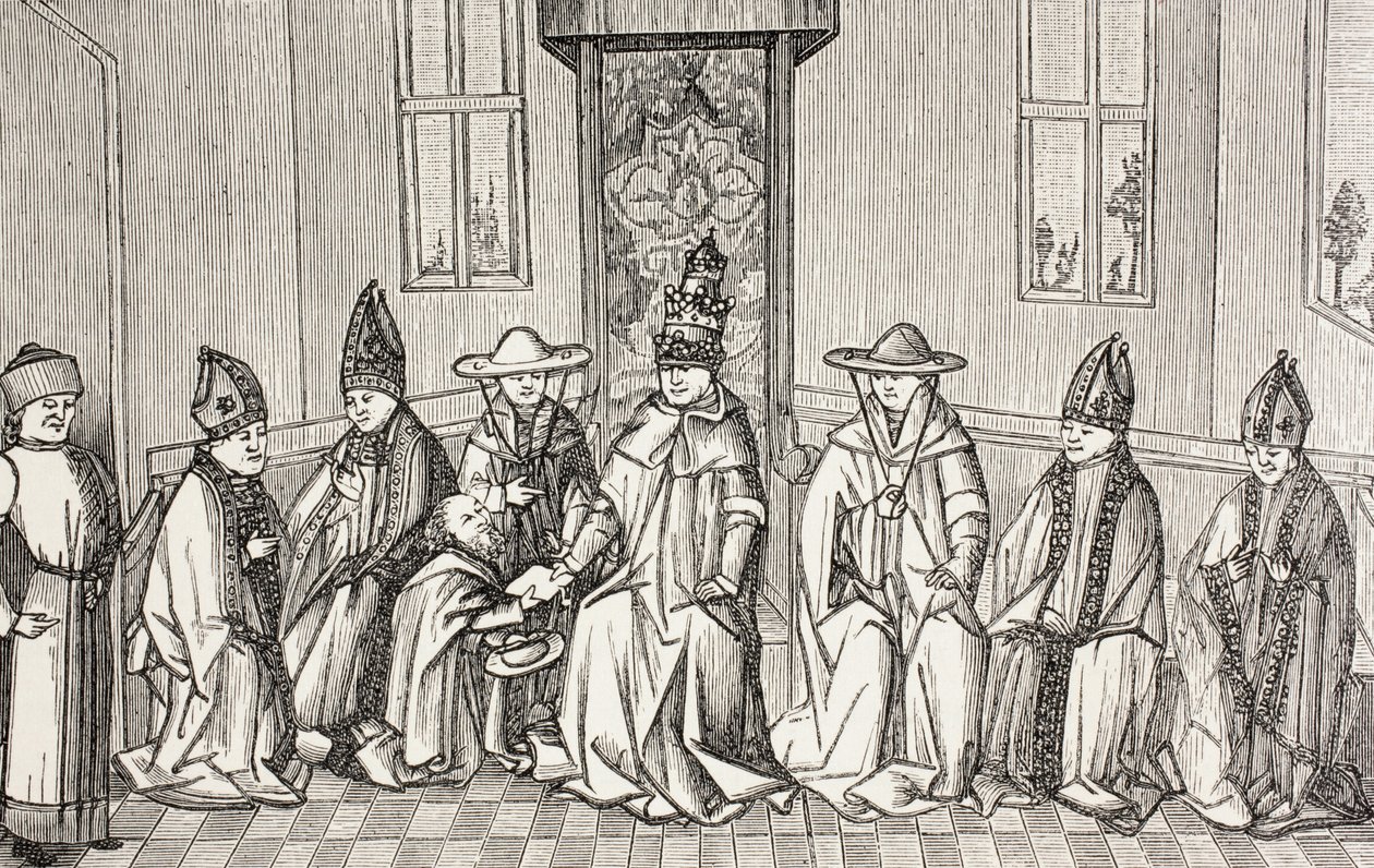 Peter der Einsiedler überbringt die Botschaft von Simeon, Patriarch von Jerusalem, an Papst Urban II. von Paul Lacroix
