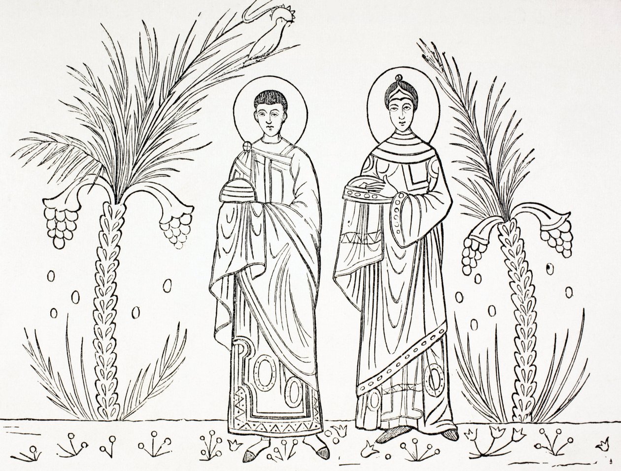 St. Cäcilia und ihr Ehemann Valerian. Nach einem Mosaik aus dem 3. oder 4. Jahrhundert in der Kirche von St. Cäcilia, Rom von Paul Lacroix