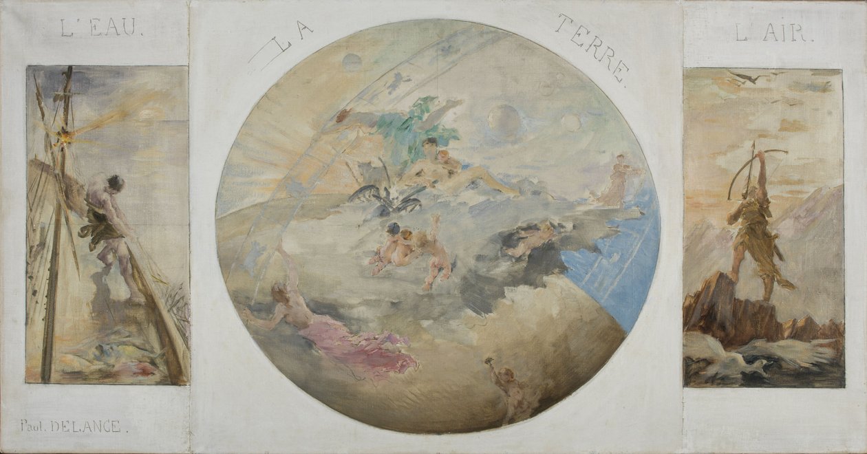 Skizze für den Speisesaal des Hôtel de Ville in Paris: Wasser, Erde, Luft, zwischen 1891 und 1892 von Paul Louis Delance
