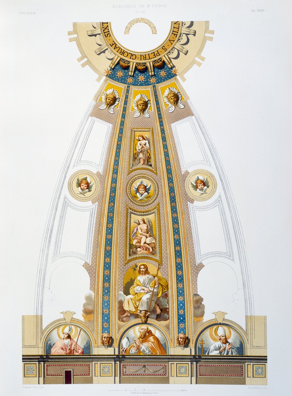 Mosaikdekoration der großen Kuppel, Chromolithographie aus dem Vatikan und der Petersbasilika von Paul Marie Letarouilly