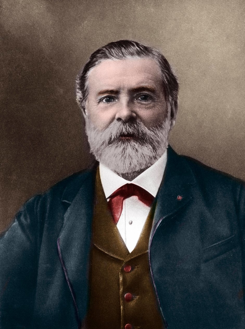 Porträt von Étienne-Jules Marey (1830-1904); englischer Wissenschaftler und Chronofotograf; Erfinder des Sphygmographen und Pionier der Fotografie und des Kinos. Foto von Nadar, Paul (1856-1939). Digitale Kolorierung von Paul Nadar