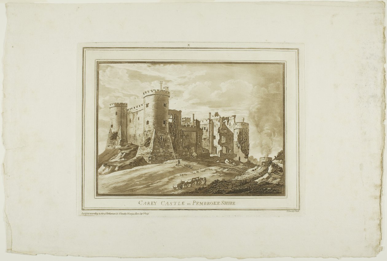 Carey Castle in Pembroke Shire, aus Zwölf Ansichten in Aquatinta von Zeichnungen vor Ort in Südwales von Paul Sandby