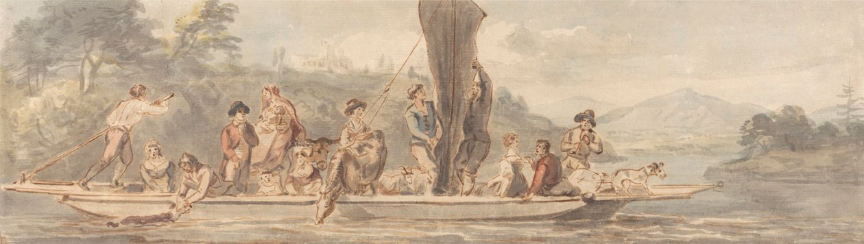 Flussfähre mit vielen Passagieren und Tieren von Paul Sandby