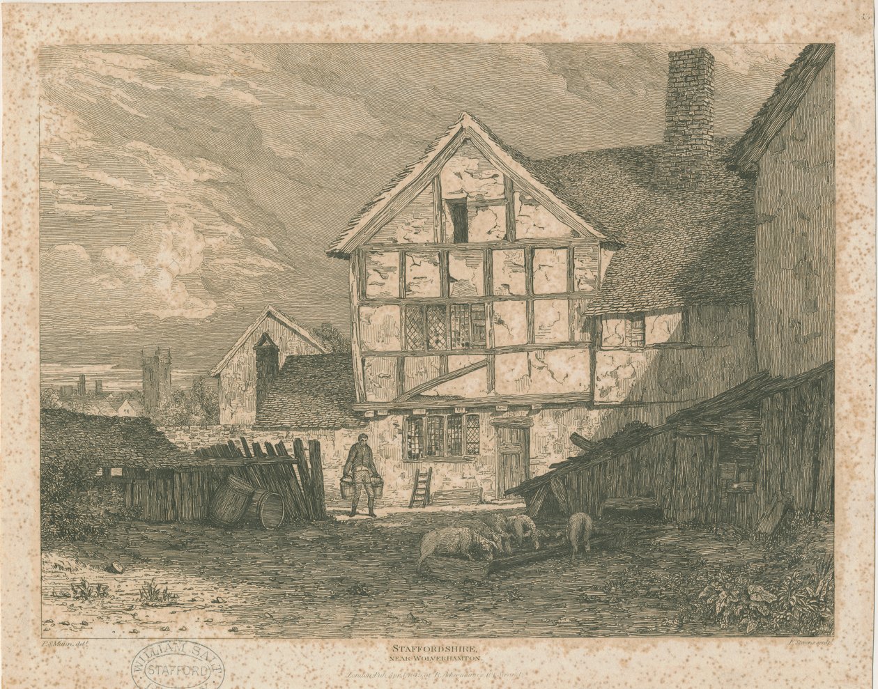 Wolverhampton - Ruinen eines Fachwerkhauses: Stahlstich, undatiert [ca. 1815] von Paul Sandby Munn