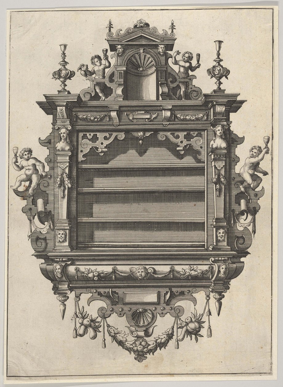 Wandmontiertes Regal aus Verscheyden Schrynwerck von Paul Vredeman de Vries