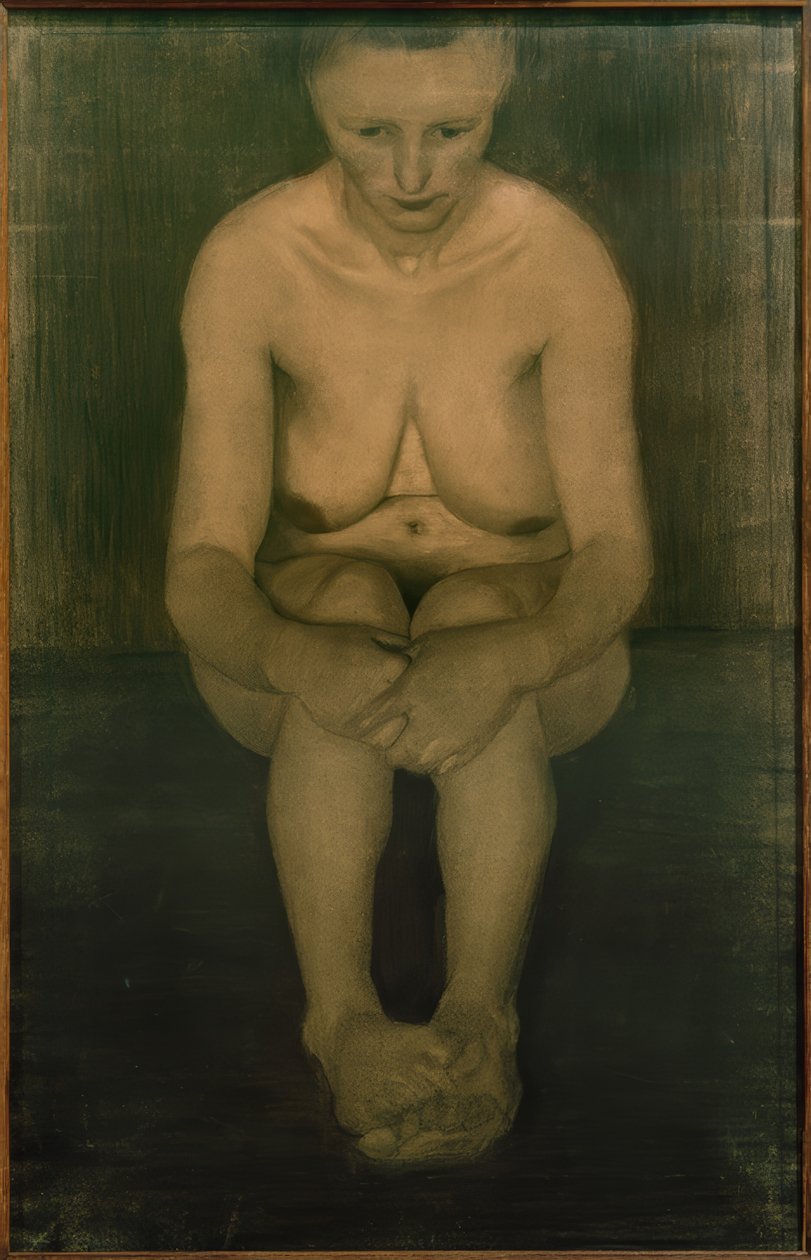 Sitzender weiblicher Akt, frontal mit übereinander gelegten Füßen von Paula Modersohn Becker
