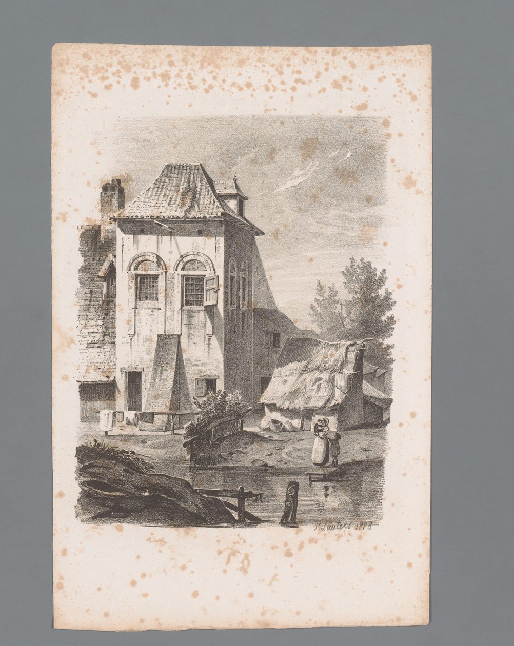Ansicht eines Hauses am Wasser von Paulus Lauters