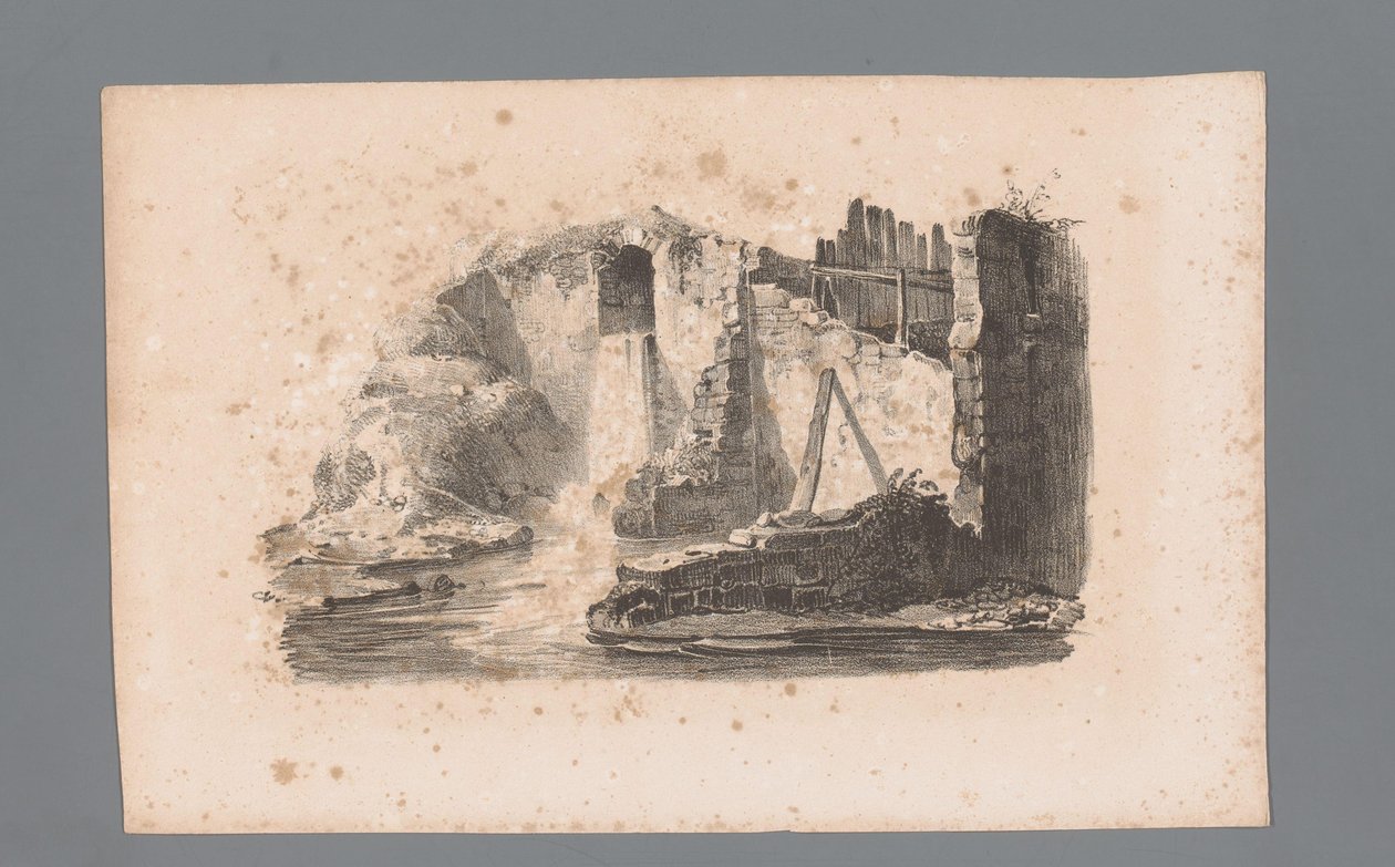 Ansicht einer Ruine mit Wasserfall von Paulus Lauters