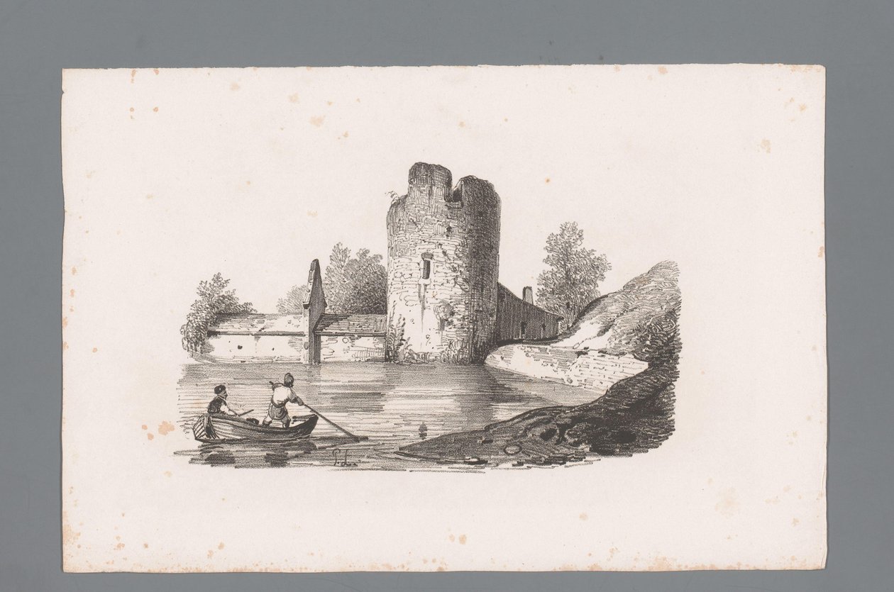 Zwei Figuren in einem Boot bei einer Ruine von Paulus Lauters