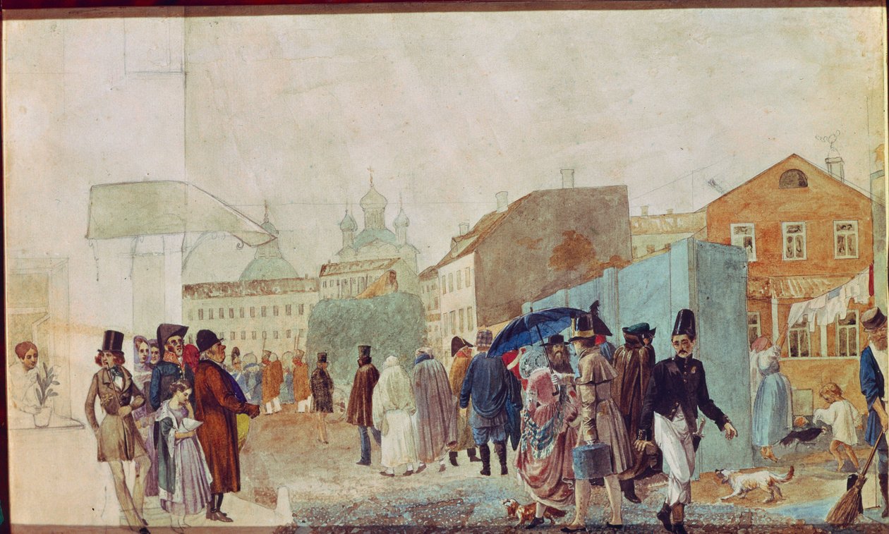 Straßenszene im Regen in Moskau von Pavel Andreevich Fedotov