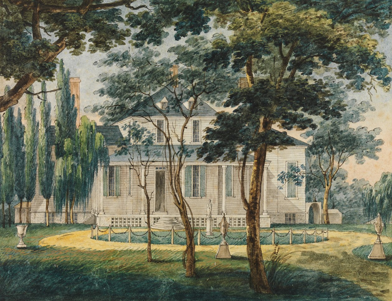 Ein Landresidenz, möglicherweise das Landhaus von General Moreau in Morrisville..., 1811-ca. 1813 von Pavel Petrovic Svin