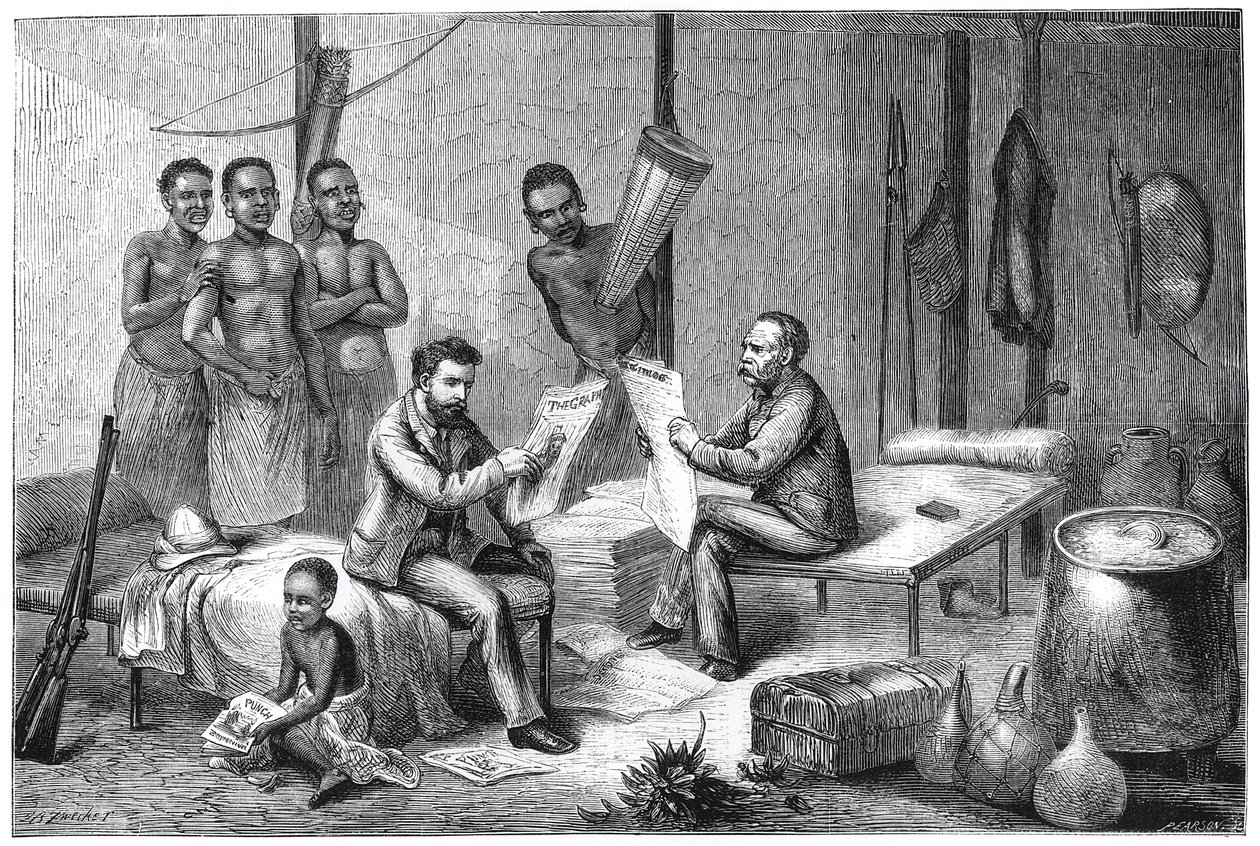 Livingstone und Stanley erhalten Zeitungen in Zentralafrika, 1871-1873 von Pearson