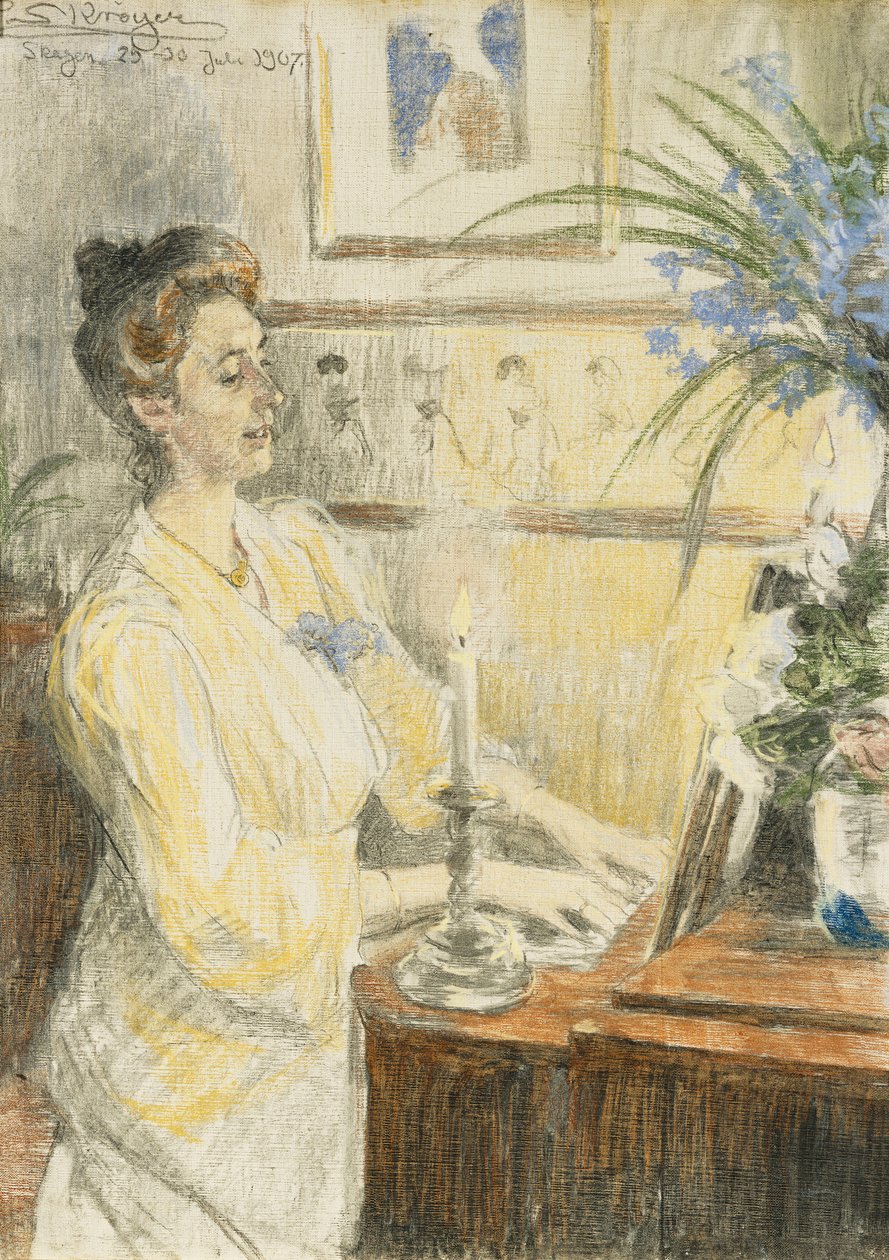 Porträt von Johanne Helene Louise Brodersen am Klavier, 1907 von Peder Severin Krøyer