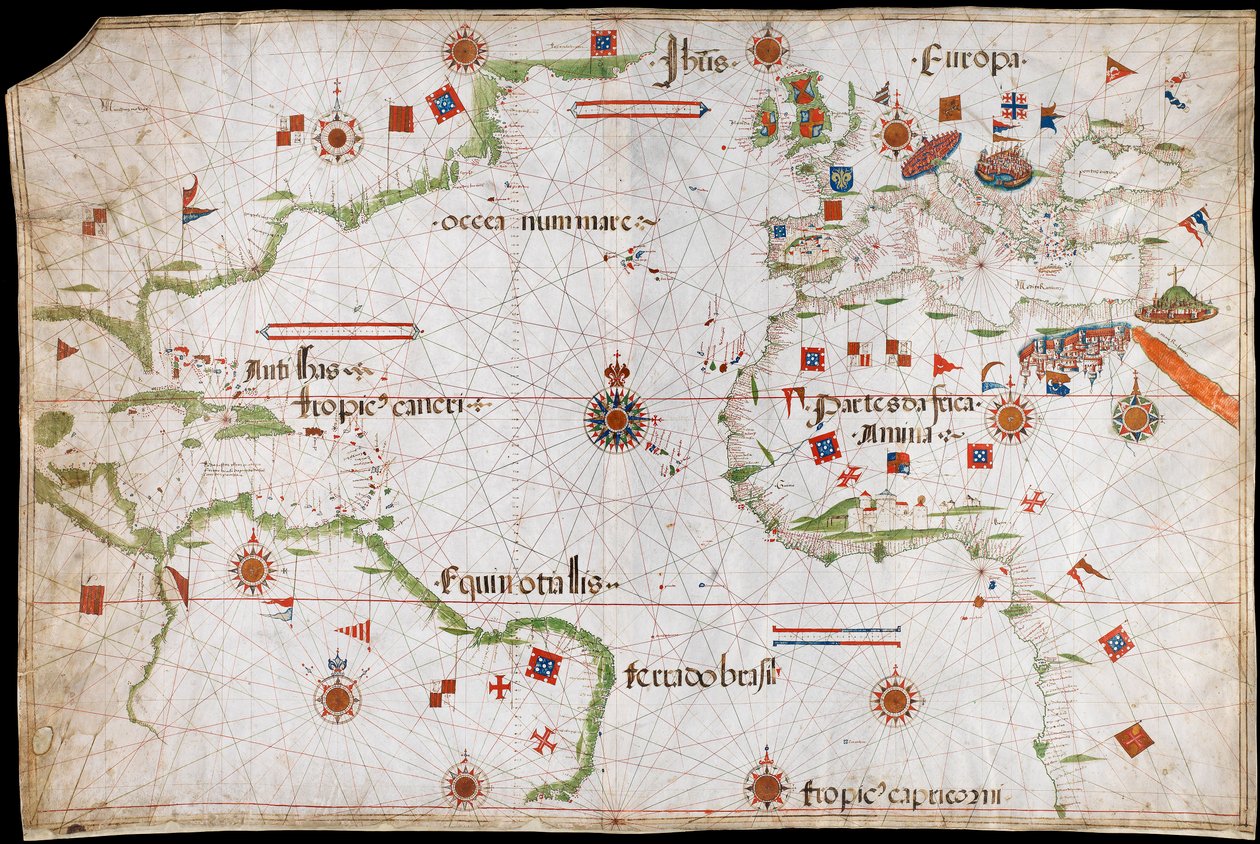 Karte des Atlantischen Ozeans, Mittelmeers und Schwarzen Meeres, ca. 1535 von Pedro Reinel