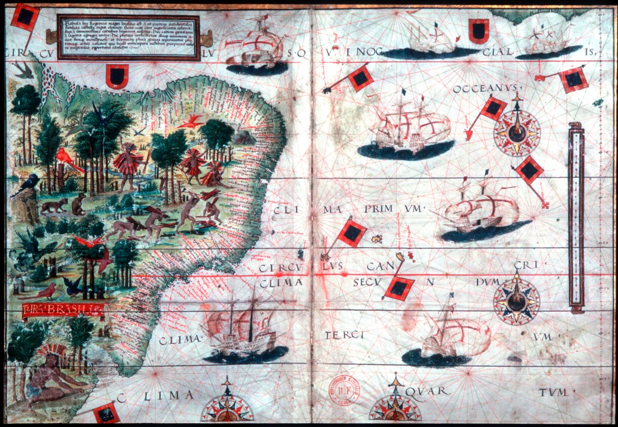 Karte von Brasilien von den portugiesischen Navigatoren Pedro Reinel und Lopo Homen, ca. 1525 von Pedro Reinel