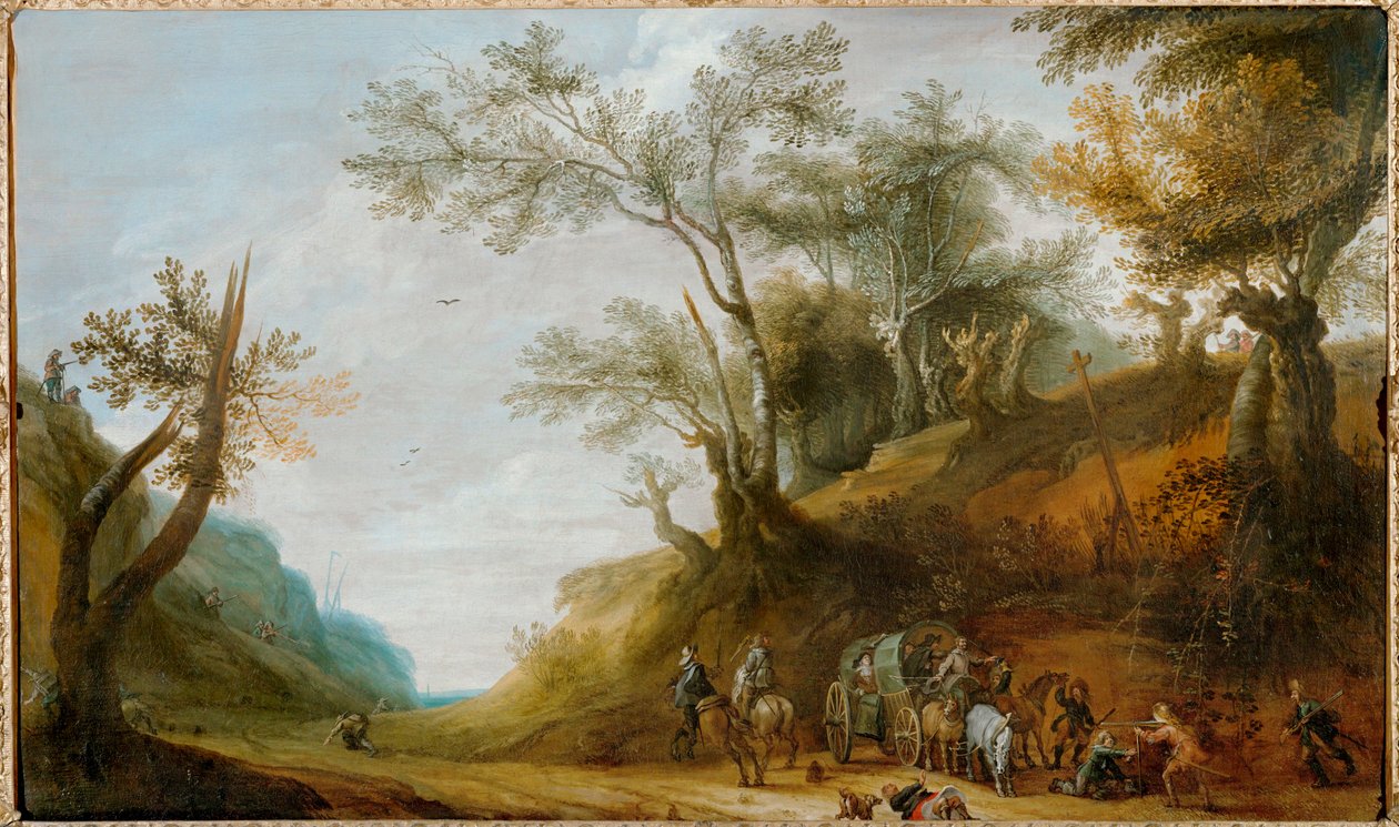 Ein Überfall von Banditen auf eine Postkutsche von Peeter Snayers