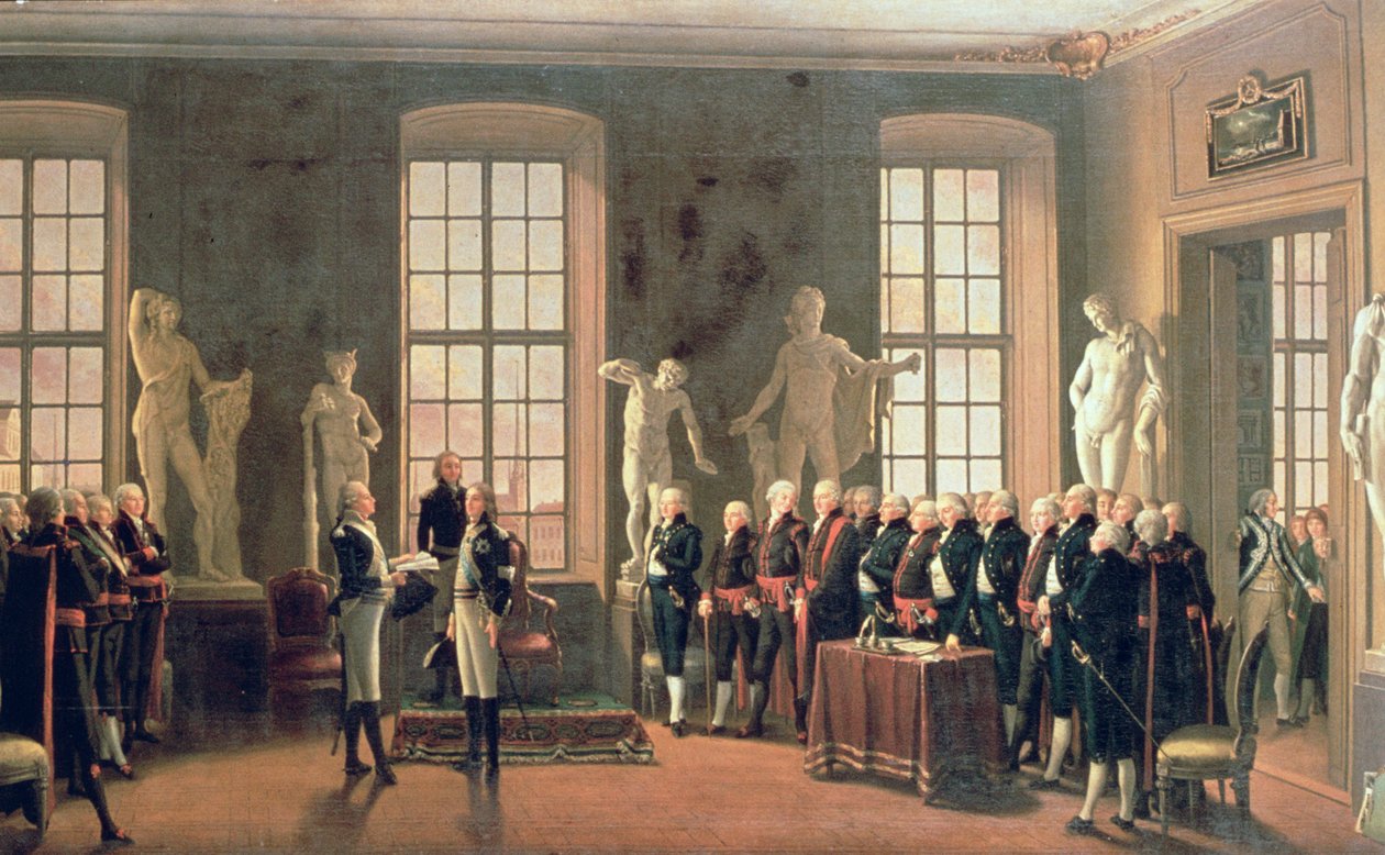 Gustav IV. Adolfs Besuch an der Akademie der Schönen Künste im Jahr 1797 von Pehr Hilleström