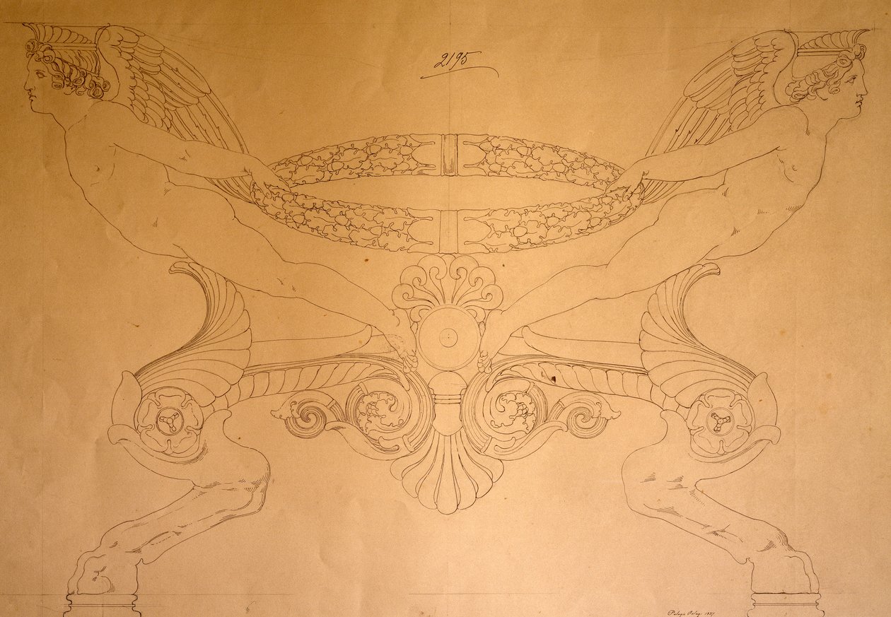 Zeichnung eines hufartigen Hockers mit Beinen, ca. 1837 (Zeichnung) von Pelagio Palagi