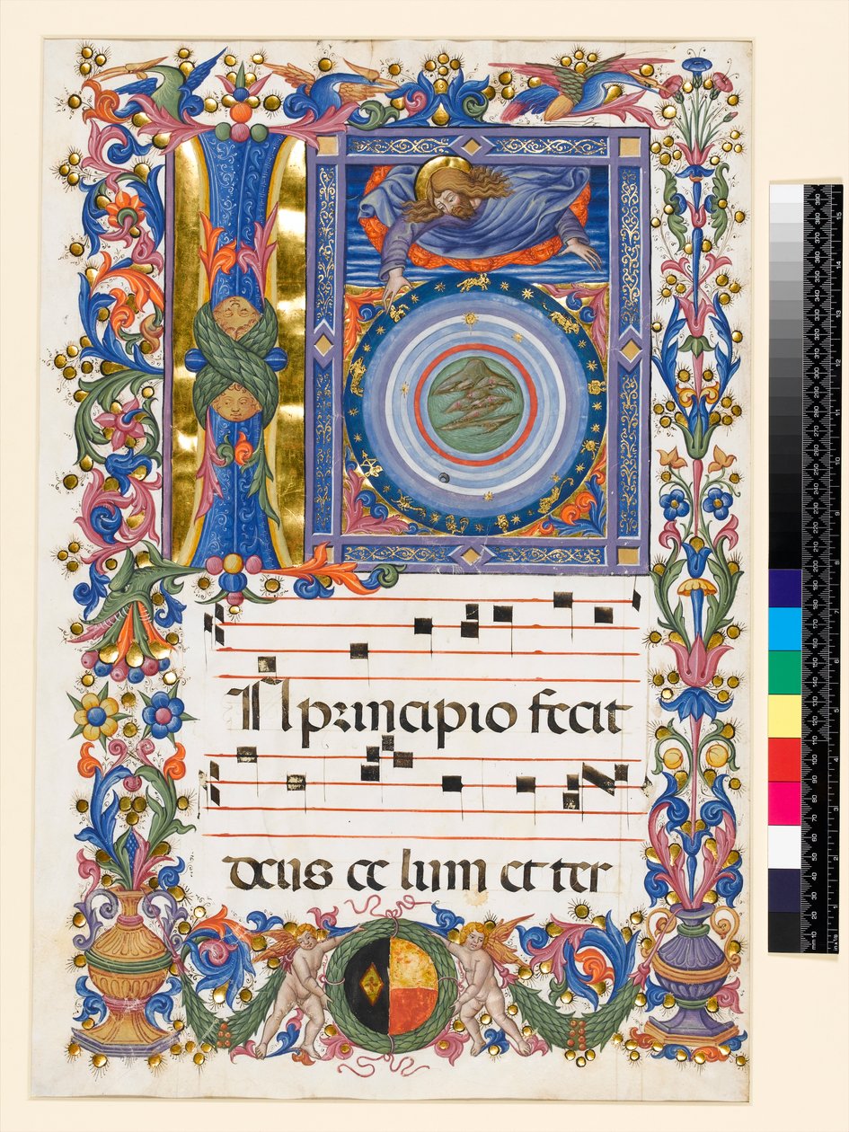 Historisierte Initiale I, die Schöpfung darstellend von Pellegrino di Mariano attr.to Pellegrino di Mariano attr.to