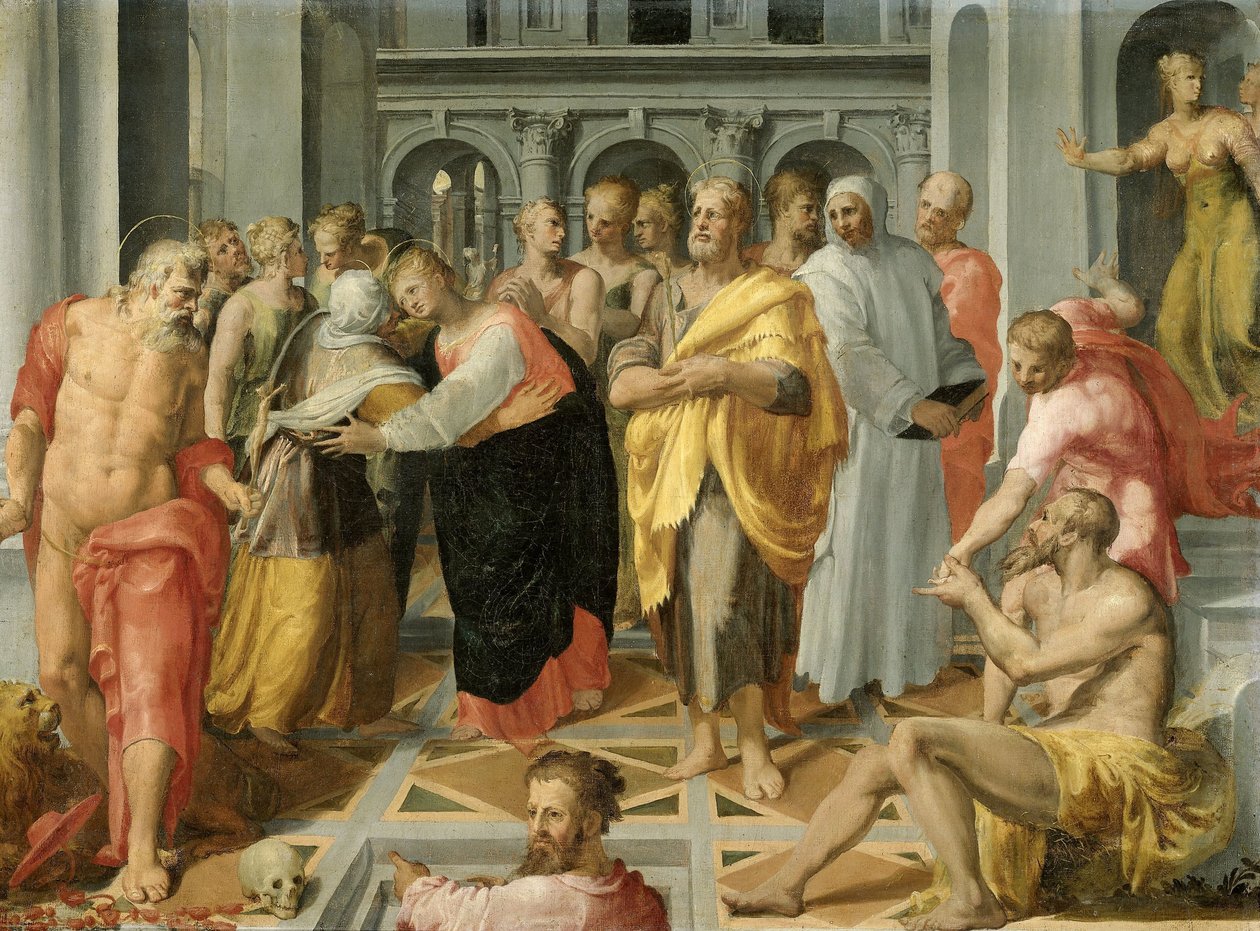 Heimsuchung (Begegnung von Maria und Elisabeth in Anwesenheit der Heiligen Joseph und Hieronymus) von Pellegrino Tibaldi (circle of)