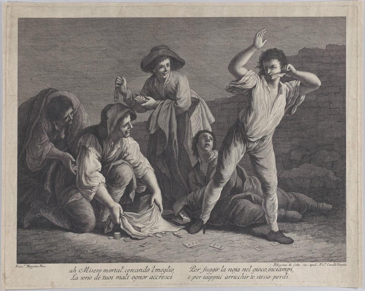 Eine Gruppe von Menschen beim Glücksspiel, 1770-1800 von Pellegrino dal Colle