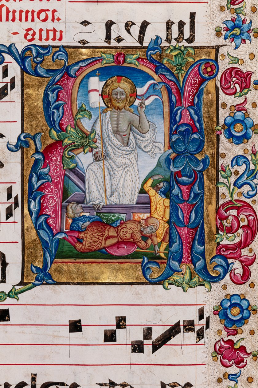 Piccolomini-Bibliothek: Chorbuch, cod. 101.7, ff. 14r mit „Auferstehung Christi“, von Pellegrino di Mariano (Detail) von Pellegrino di Mariano