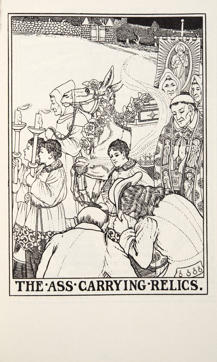 Der Esel, der Reliquien trug, aus Fontaine Fabeln, veröffentlicht 1905 (Gravur) von Percy J. Billingshurst