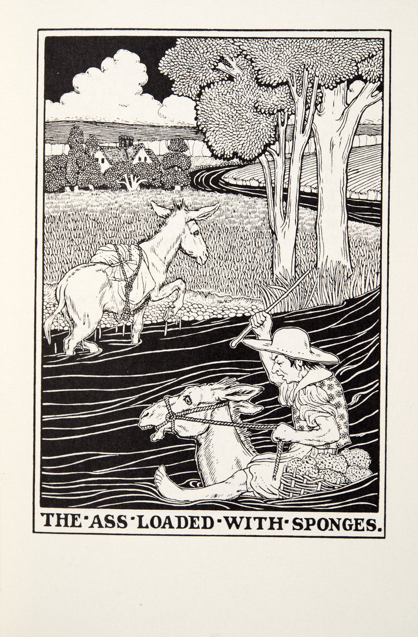 Der Esel beladen mit Schwämmen, aus Fontaine Fabeln, veröffentlicht 1905 von Percy J. Billingshurst