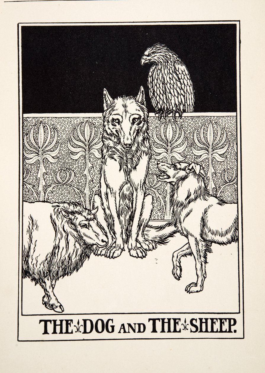Der Hund und das Schaf, aus Hundert Fabeln von Äsop, veröffentlicht 1903 von Percy J. Billingshurst