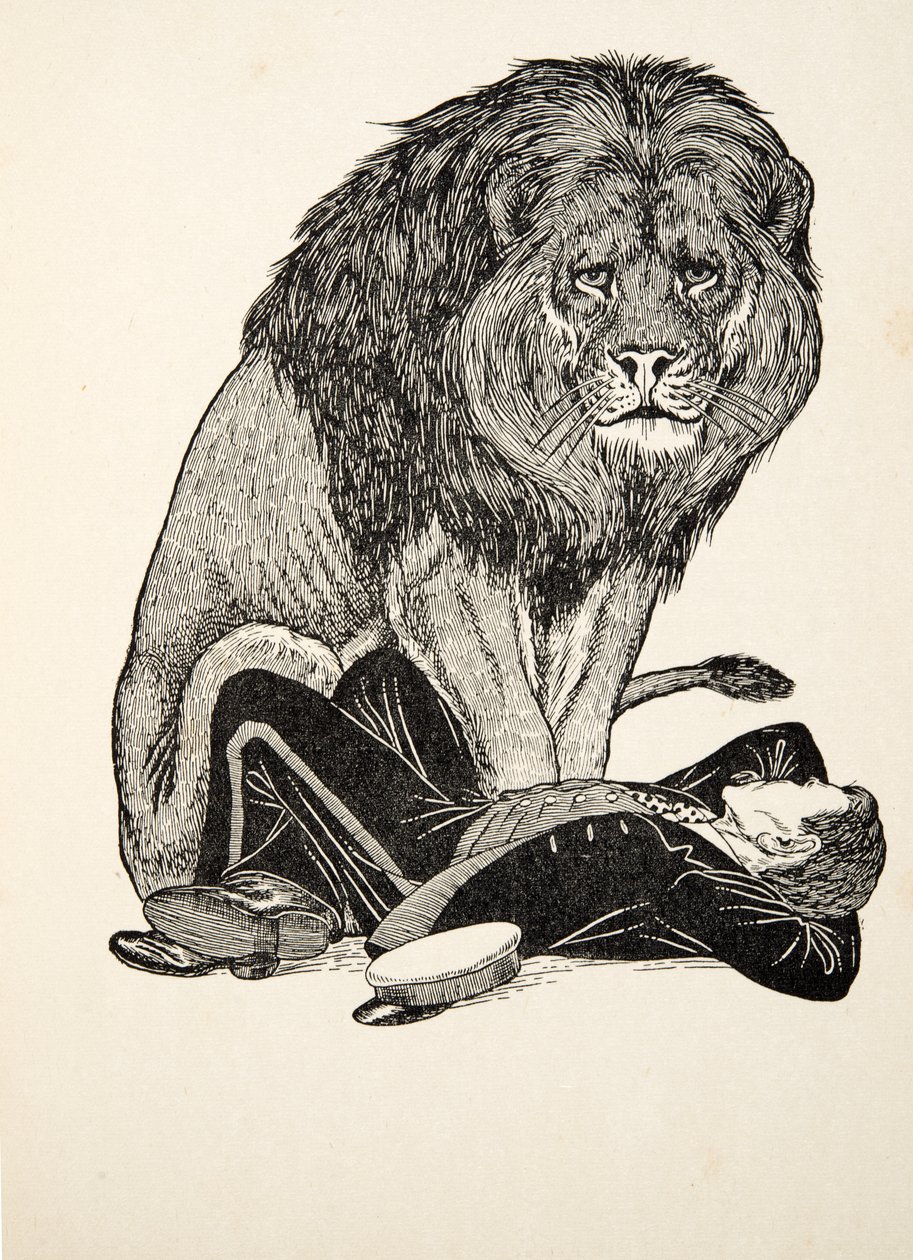 Der Löwe und sein Wärter, aus Hundert Anekdoten über Tiere, veröffentlicht 1924 von Percy J. Billingshurst