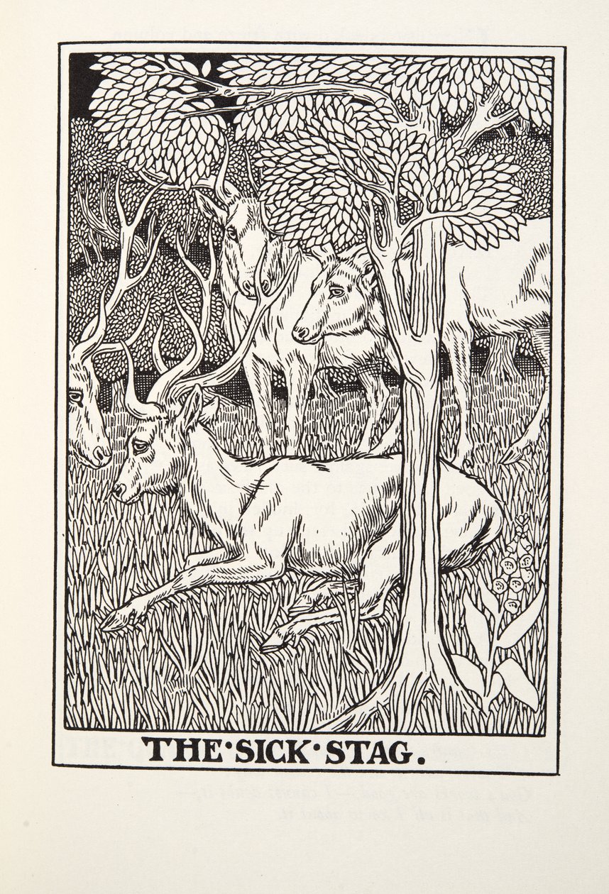 Der kranke Hirsch, aus Fontaine Fabeln, veröffentlicht 1905 von Percy J. Billingshurst