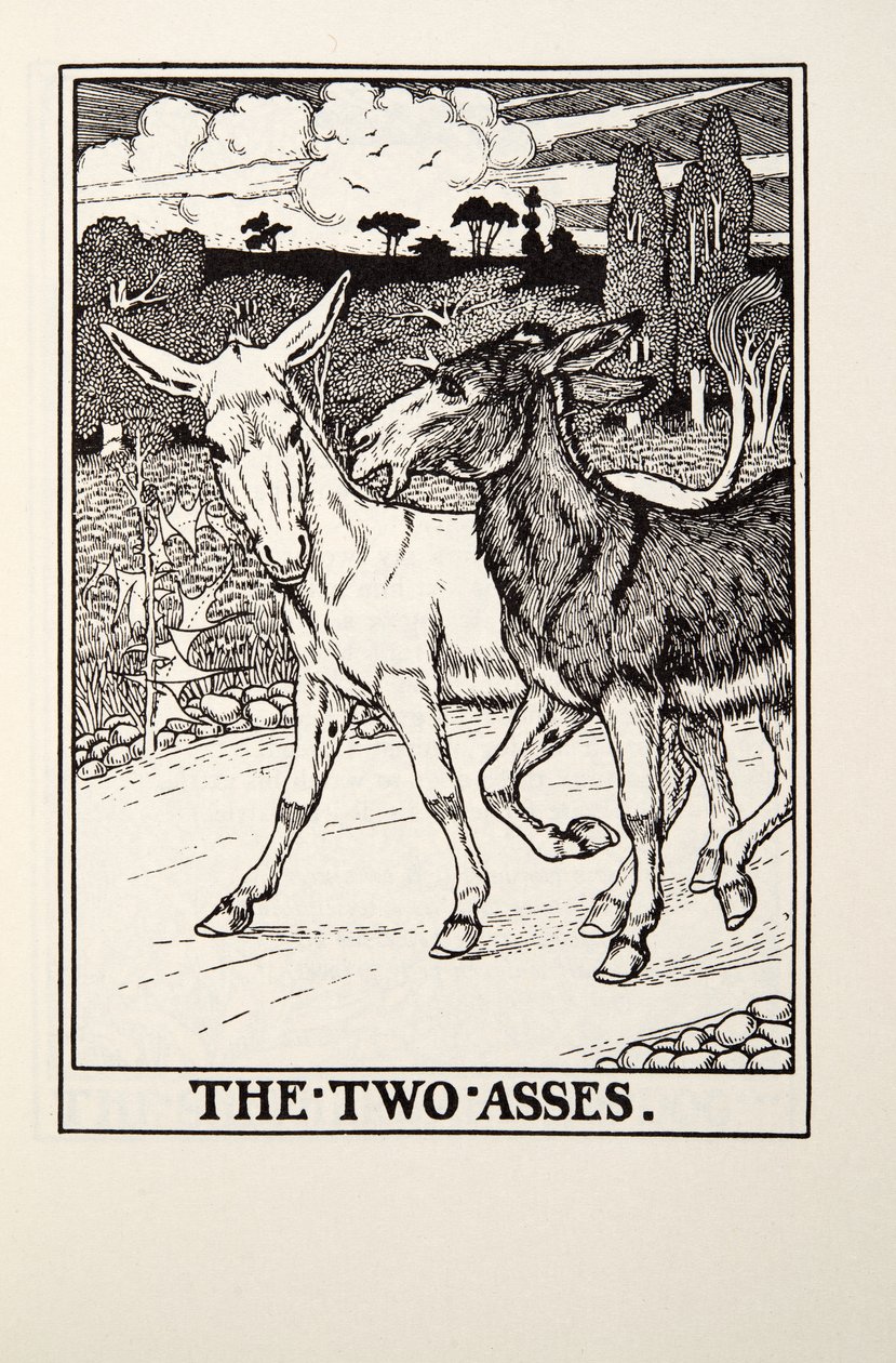 Die zwei Esel, aus Fontaine Fables, veröffentlicht 1905 von Percy J. Billingshurst