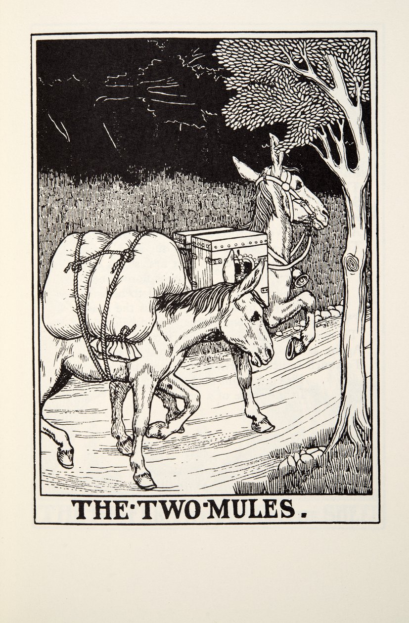 Die zwei Maultiere, aus Fontaine Fables, veröffentlicht 1905 von Percy J. Billingshurst