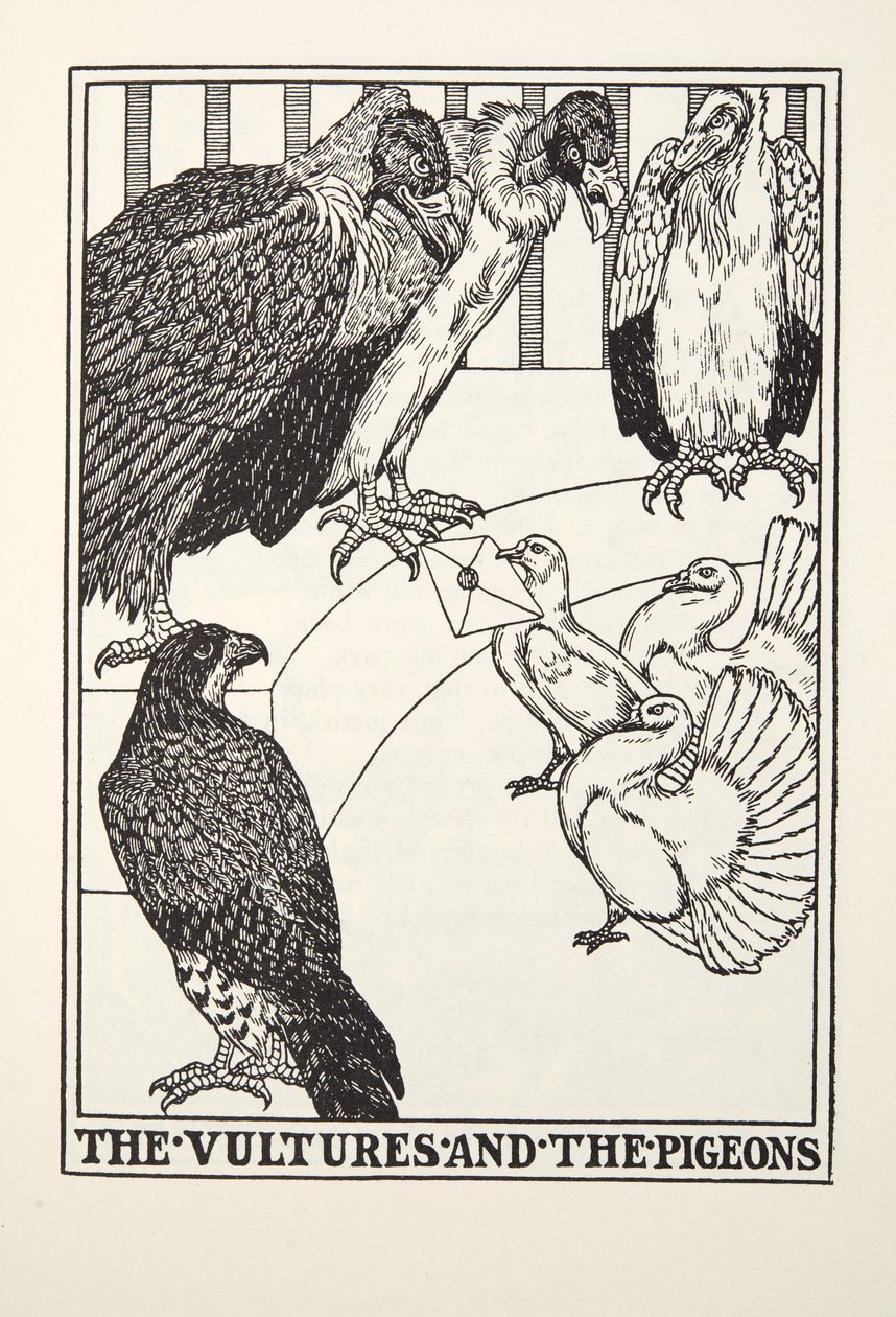 Die Geier und die Tauben, aus Fontaine Fabeln, veröffentlicht 1905 von Percy J. Billingshurst