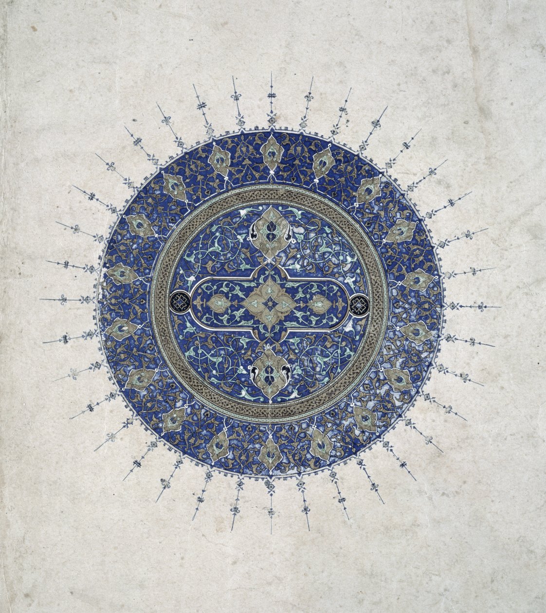 Eine Shamsa, oder kleine Sonne, aus einer persischen Übersetzung der Annalen der Apostel und Könige, ursprünglich geschrieben von Tabari (c.839-923) auf Arabisch, 1470 von Persian School