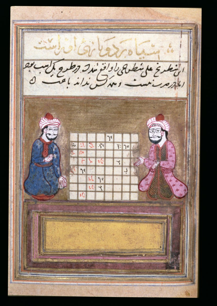 Schachspieler, Seite aus einem Schachtraktat, frühe Safawiden, zweite Hälfte des 16. Jahrhunderts von Persian School