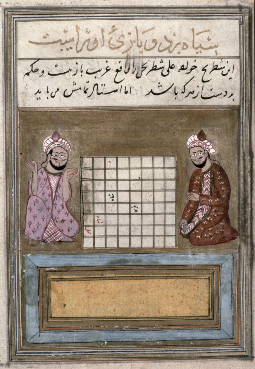 Schachspieler, Seite aus einem Schachtraktat, frühe Safawiden, zweite Hälfte des 16. Jahrhunderts von Persian School