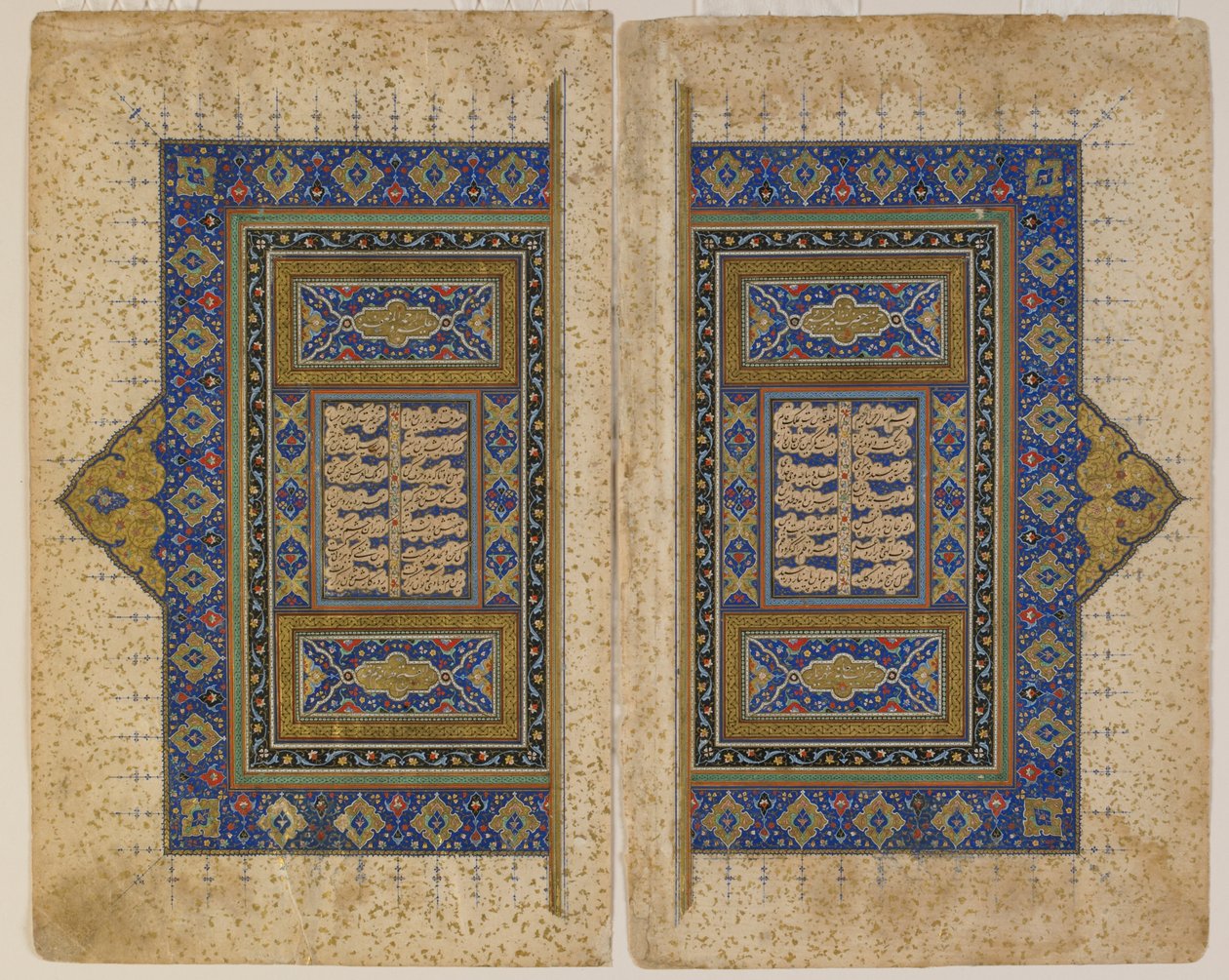 Doppelseitiges Frontispiz aus einem Khamsa (Quintett) von Amir Khusraw Dihlavi, Tabriz, Iran, Safawiden-Periode, 1530-40 von Persian School