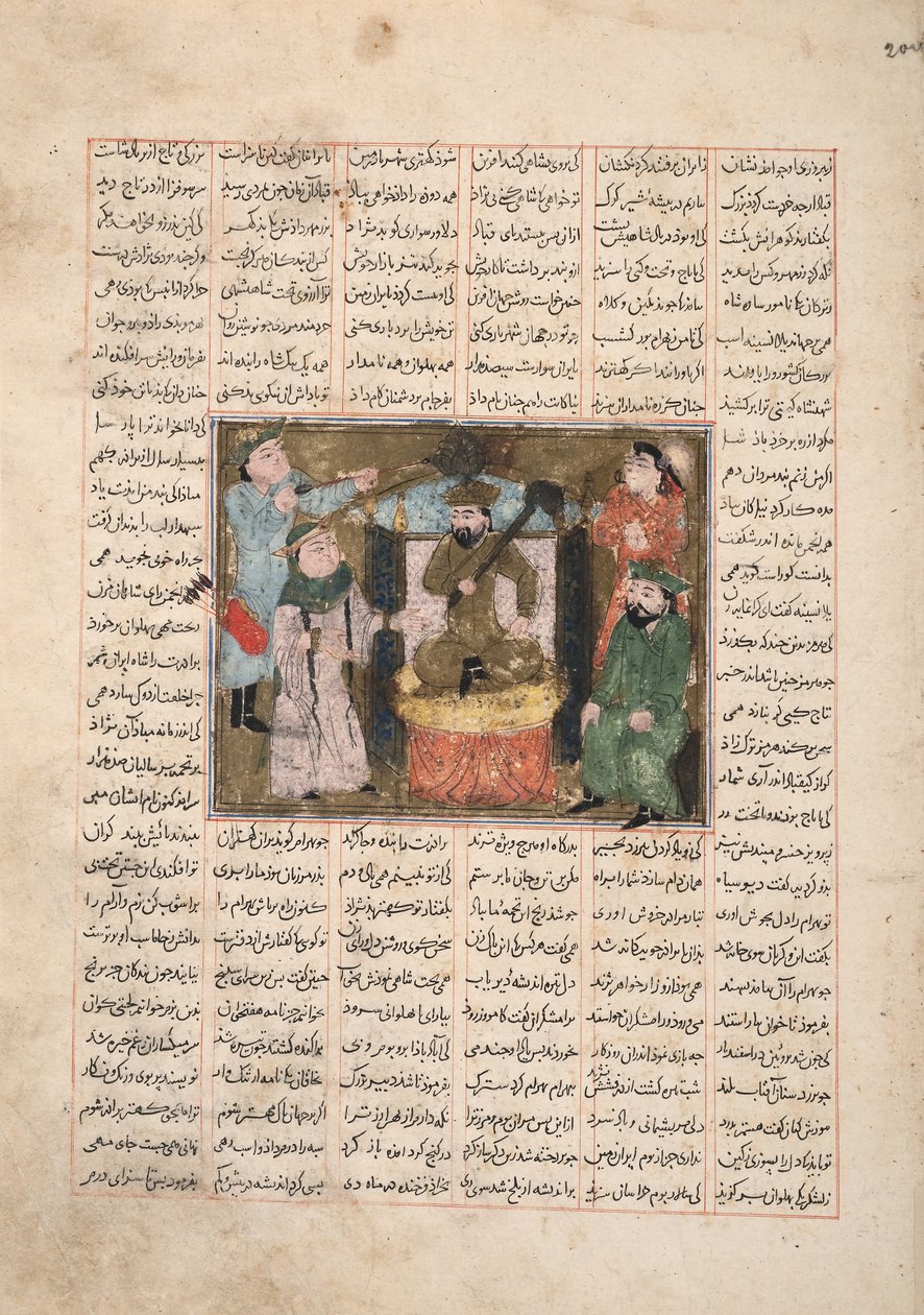 Gordiyeh rät ihrem Bruder Bahram Chubineh, nicht nach dem persischen Thron zu streben, ca. 1330 von Persian School