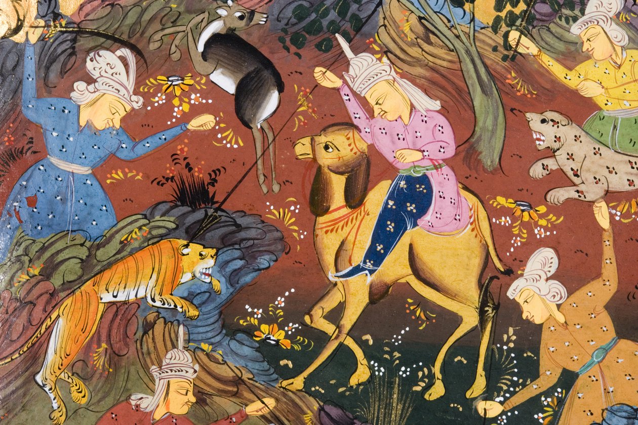 Jäger zu Pferd und zu Fuß töten Hirsche und Tiger (Detail) von Persian School
